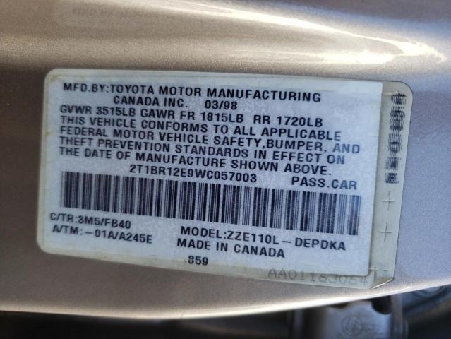 Photo 10 from auction – 1998 TOYOTA COROLLA VE with VIN 2T1BR12E9WC057003