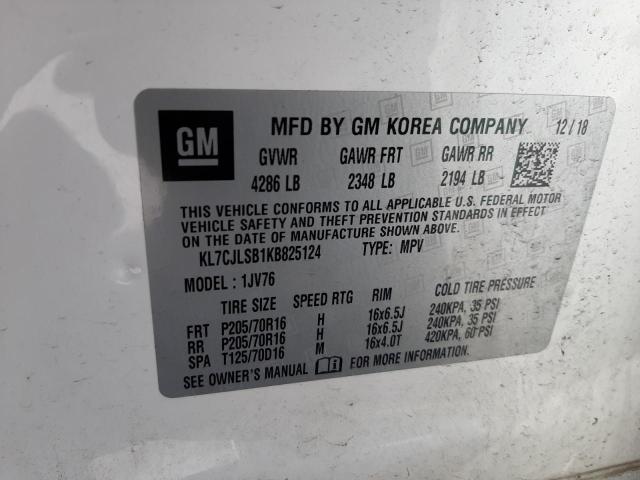 Photo 10 from auction – 2019 CHEVROLET TRAX 1LT with VIN KL7CJLSB1KB825124