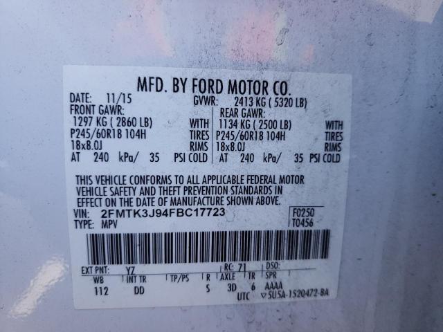 Photo 10 from auction – 2015 FORD EDGE SEL with VIN 2FMTK3J94FBC17723