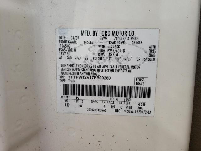 Photo 10 from auction – 2007 FORD F150 SUPER with VIN 1FTPW12V17FB09280