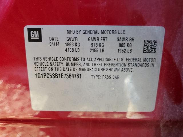 Photo 10 from auction – 2014 CHEVROLET CRUZE LT with VIN 1G1PC5SB1E7364761