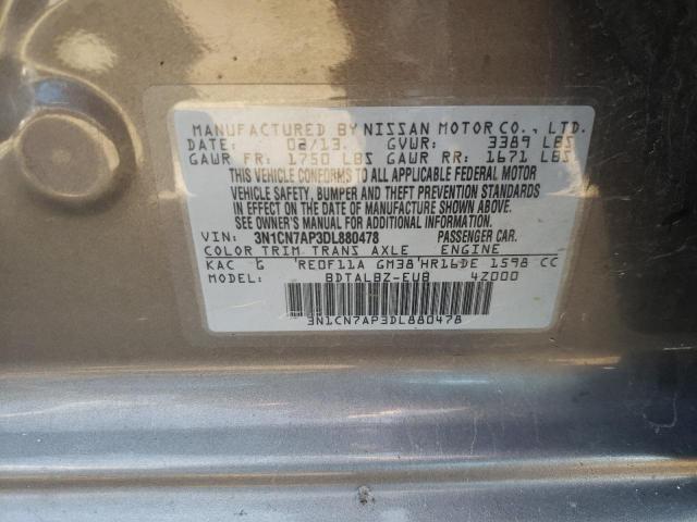 Photo 10 from auction – 2013 NISSAN VERSA S with VIN 3N1CN7AP3DL880478