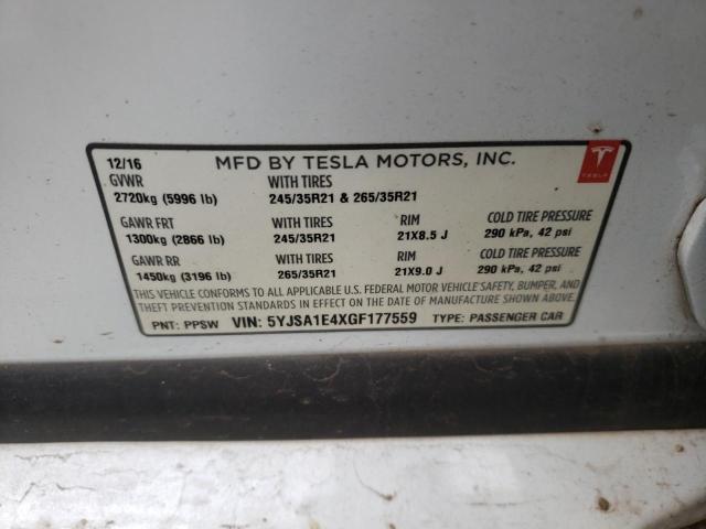 Photo 10 from auction – 2016 TESLA MODEL S with VIN 5YJSA1E4XGF177559