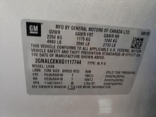 Photo 10 from auction – 2016 CHEVROLET EQUINOX LT with VIN 2GNALCEKXG1117744