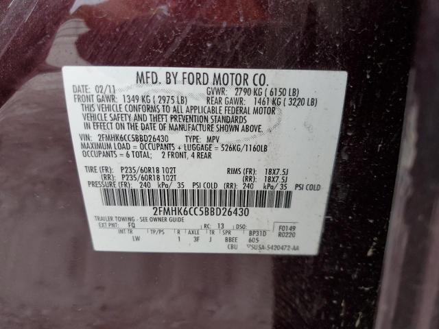 Photo 10 from auction – 2011 FORD FLEX SEL with VIN 2FMHK6CC5BBD26430
