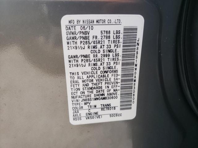 Photo 10 from auction – 2010 INFINITI FX50 with VIN JN8BS1MW0AM830600