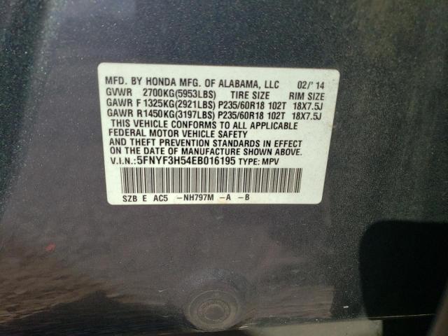 Photo 10 from auction – 2014 HONDA PILOT EXL with VIN 5FNYF3H54EB016195
