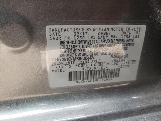 Photo 10 from auction – 2017 NISSAN VERSA S with VIN 3N1CN7AP3HL851424
