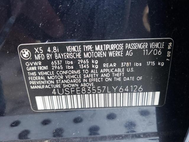 Photo 10 from auction – 2007 BMW X5 4.8I with VIN 4USFE83557LY64126