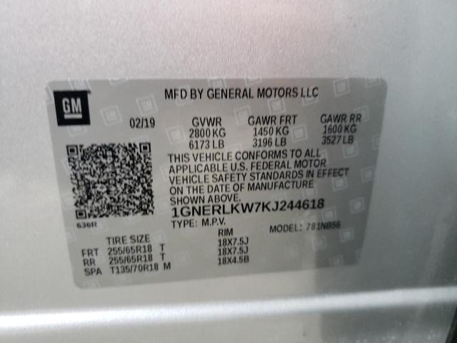 Photo 10 from auction – 2019 CHEVROLET TRAVERSE L with VIN 1GNERLKW7KJ244618