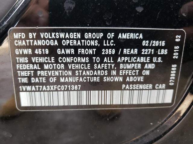 Photo 10 from auction – 2015 VOLKSWAGEN PASSAT S with VIN 1VWAT7A3XFC071367