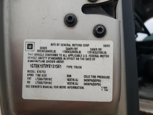 Photo 10 from auction – 2000 GMC NEW SIERRA with VIN 1GTEK19T0YE131561