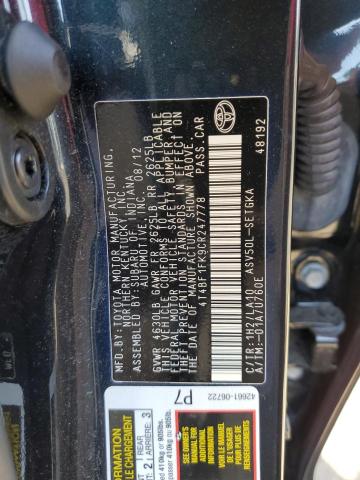 Photo 10 from auction – 2012 TOYOTA CAMRY BASE with VIN 4T4BF1FK9CR247778
