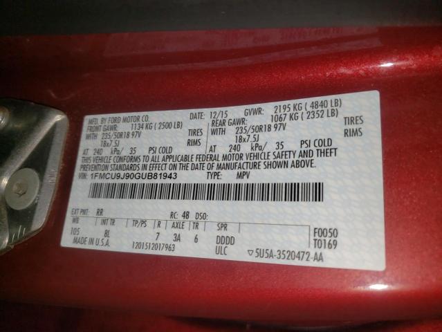Photo 10 from auction – 2016 FORD ESCAPE TIT with VIN 1FMCU9J90GUB81943