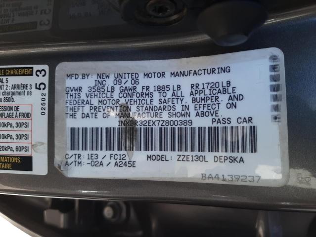 Photo 10 from auction – 2007 TOYOTA COROLLA with VIN 1NXBR32EX7Z800389