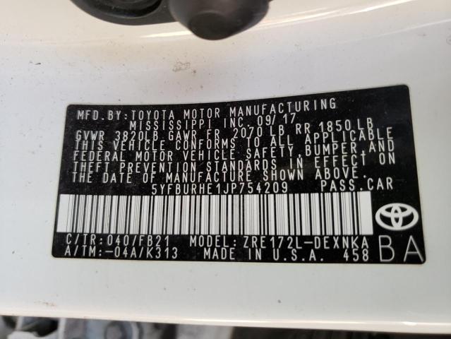 Photo 10 from auction – 2018 TOYOTA COROLLA L with VIN 5YFBURHE1JP754209