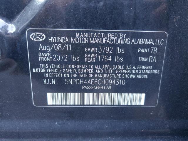 Photo 10 from auction – 2012 HYUNDAI ELANTRA GL with VIN 5NPDH4AE6CH094310