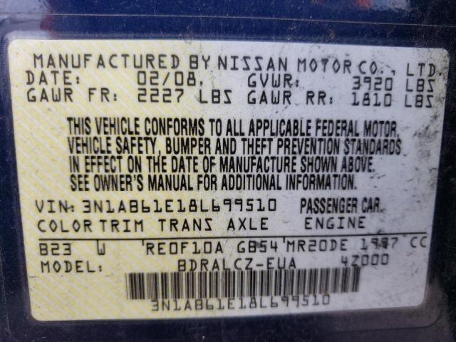 Photo 10 from auction – 2008 NISSAN SENTRA 2.0 with VIN 3N1AB61E18L699510