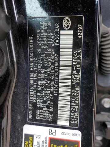 Photo 10 from auction – 2012 TOYOTA CAMRY BASE with VIN 4T1BF1FK1CU196187