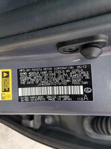 Photo 10 from auction – 2012 LEXUS CT 200 with VIN JTHKD5BH7C2104182