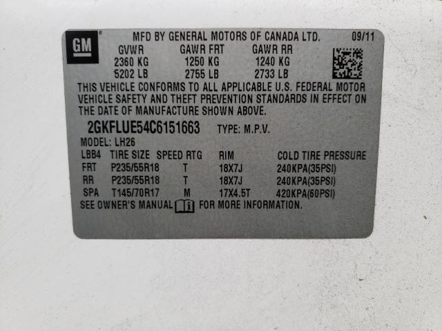 Photo 10 from auction – 2012 GMC TERRAIN SL with VIN 2GKFLUE54C6151663