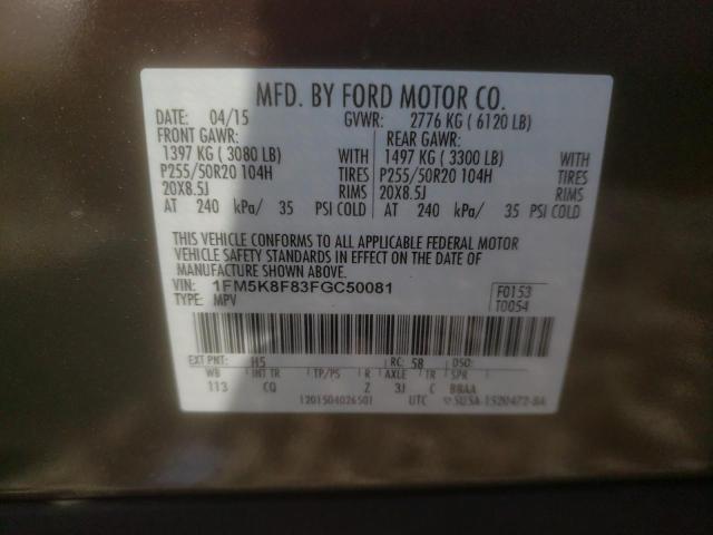 Photo 10 from auction – 2015 FORD EXPLORER L with VIN 1FM5K8F83FGC50081