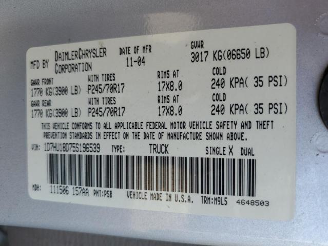 Photo 10 from auction – 2005 DODGE RAM 1500 S with VIN 1D7HU18D75S196539