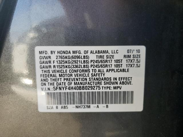 Photo 10 from auction – 2011 HONDA PILOT EX with VIN 5FNYF4H40BB029275