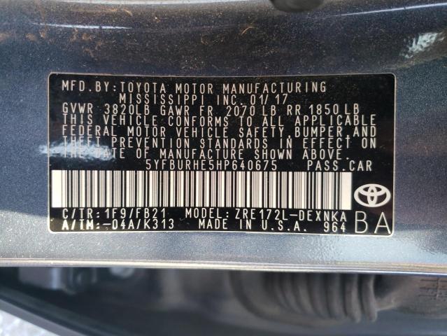 Photo 10 from auction – 2017 TOYOTA COROLLA L with VIN 5YFBURHE5HP640675