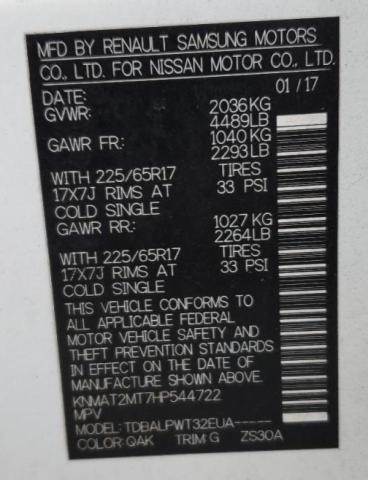 Photo 10 from auction – 2017 NISSAN ROGUE S with VIN KNMAT2MT7HP544722