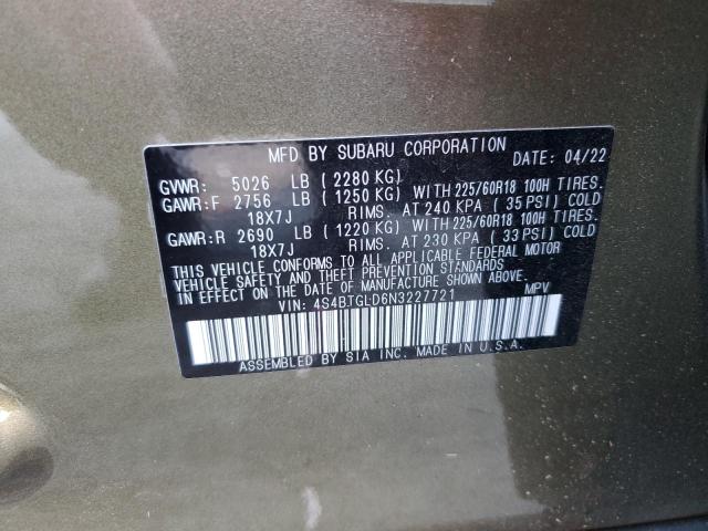 Photo 10 from auction – 2022 SUBARU OUTBACK ON with VIN 4S4BTGLD6N3227721