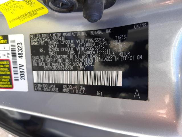 Photo 10 from auction – 2012 TOYOTA SIENNA XLE with VIN 5TDYK3DC8CS245696