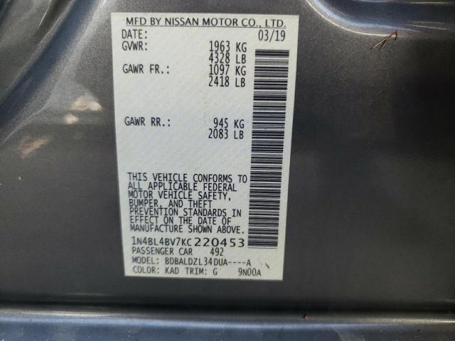 Photo 10 from auction – 2019 NISSAN ALTIMA S with VIN 1N4BL4BV7KC220453