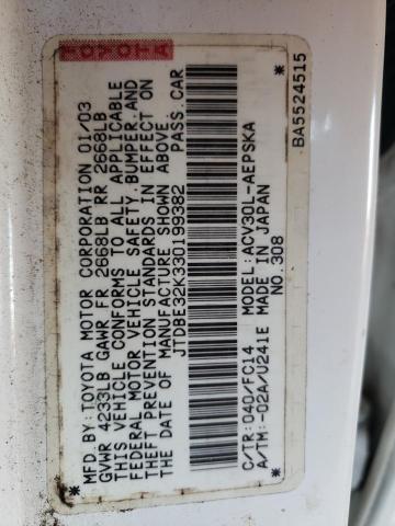 Photo 10 from auction – 2003 TOYOTA CAMRY LE with VIN JTDBE32K330199382