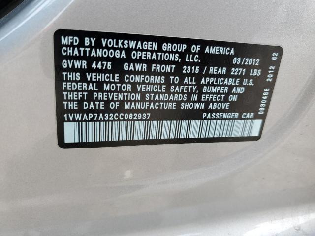 Photo 10 from auction – 2012 VOLKSWAGEN PASSAT S with VIN 1VWAP7A32CC062937