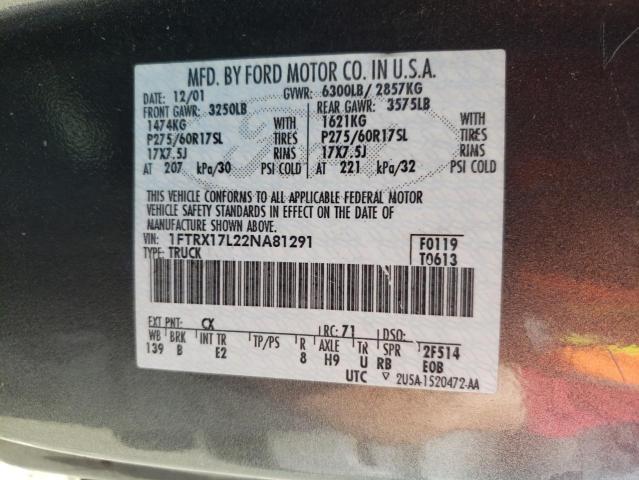 Photo 10 from auction – 2002 FORD F150 with VIN 1FTRX17L22NA81291