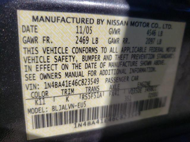 Photo 10 from auction – 2006 NISSAN MAXIMA SE with VIN 1N4BA41E46C823549