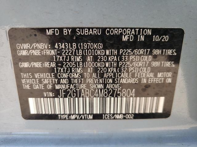Photo 10 from auction – 2021 SUBARU CROSSTREK with VIN JF2GTABC4M8275804