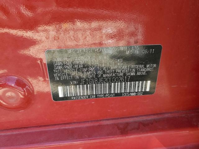 Photo 10 from auction – 2012 SUBARU IMPREZA WR with VIN JF1GV8J62CL002617