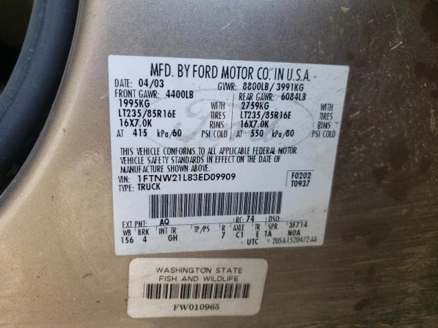 Photo 10 from auction – 2003 FORD F250 SUPER with VIN 1FTNW21L83ED09909