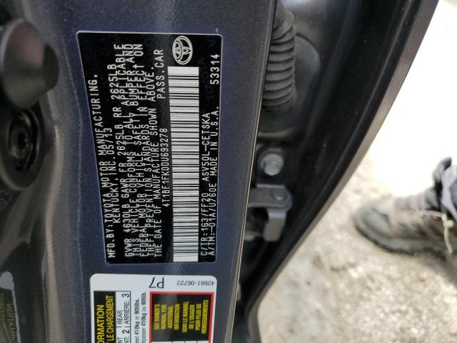 Photo 10 from auction – 2013 TOYOTA CAMRY L with VIN 4T1BF1FK0DU693278