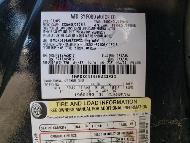 Photo 10 from auction – 2005 FORD FREESTYLE with VIN 1FMDK04145GA33933