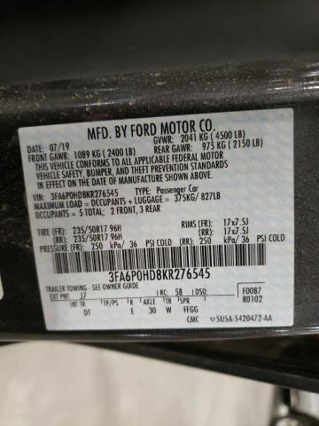 Photo 10 from auction – 2019 FORD FUSION SE with VIN 3FA6P0HD8KR276545
