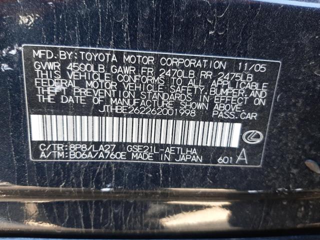 Photo 10 from auction – 2006 LEXUS IS 350 with VIN JTHBE262262001998