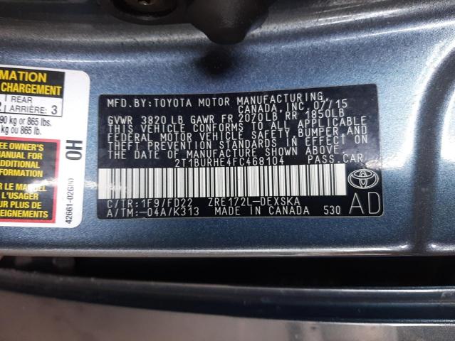 Photo 10 from auction – 2015 TOYOTA COROLLA L with VIN 2T1BURHE4FC468104