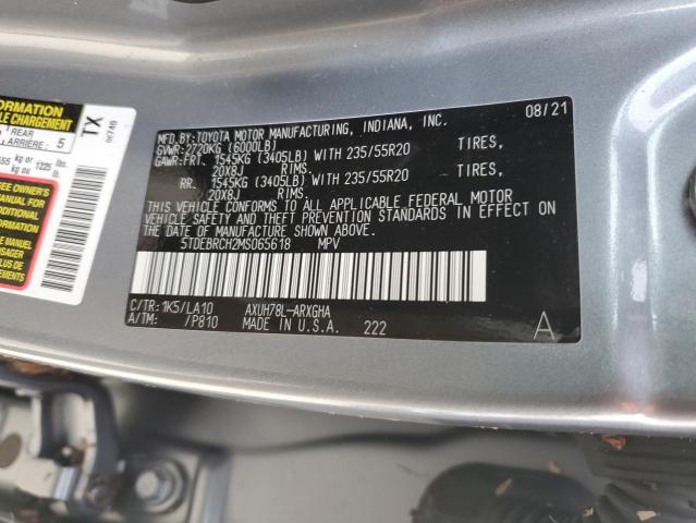 Photo 10 from auction – 2021 TOYOTA HIGHLANDER with VIN 5TDEBRCH2MS065618