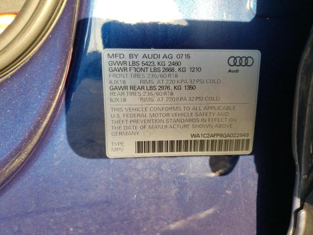 Photo 10 from auction – 2016 AUDI Q5 PREMIUM with VIN WA1C2AFP8GA022649