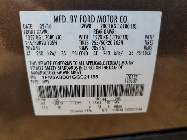 Photo 10 from auction – 2016 FORD EXPLORER X with VIN 1FM5K8D81GGC21165