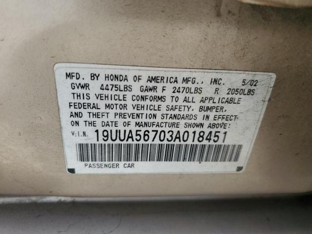 Photo 10 from auction – 2003 ACURA 3.2TL with VIN 19UUA56703A018451