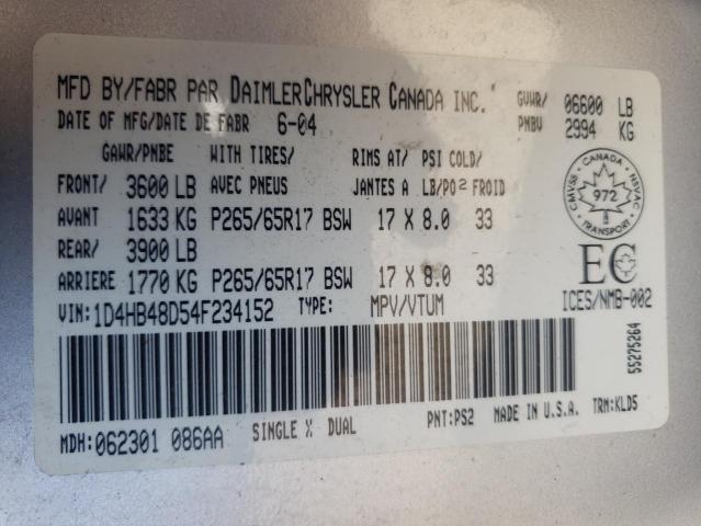 Photo 10 from auction – 2004 DODGE DURANGO SL with VIN 1D4HB48D54F234152
